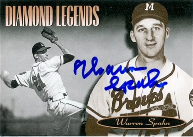 32051 Warren Spahn Autographed 1994 Bat Upper Deck Baseball Card Milwaukee Braves Diamond Legends