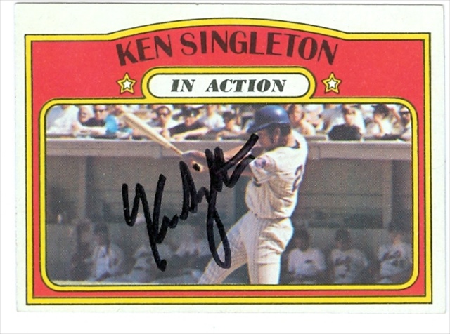 Ken Singleton Autographed Baseball Card New York Mets 1972 Topps Baseball Card No. 426 In Action