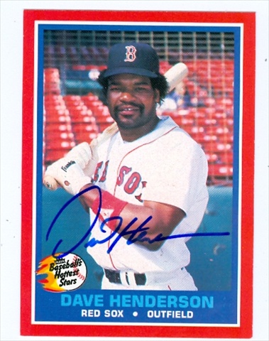 Dave Henderson Autographed Baseball Card Boston Red Sox 1987 Fleer Baseball Hottest Stars No. 19