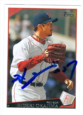 Hideki Okajima Autographed Baseball Card Boston Red Sox 2009 Topps No. 112