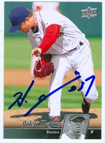 Hideki Okajima Autographed Baseball Card Boston Red Sox 2010 Upper Deck No. 101