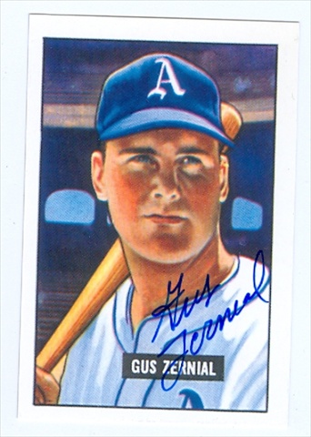 37817 Gus Zernial Autographed Baseball Card Philaelphia A 1951 Bowman Reprint No. 262 67 -  Autograph Warehouse