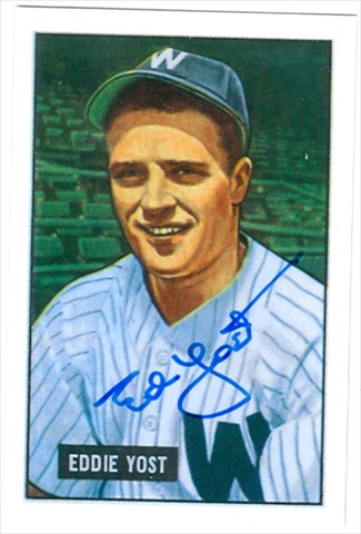 37854 Ed Yost Autographed Baseball Card Washington Senators 1951 Bowman Reprint No. 41 67 -  Autograph Warehouse