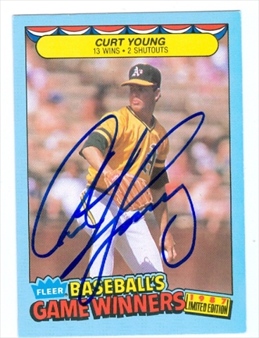 38173 Curt Young Autographed Baseball Card Oakland Athletics 1987 Fleer Baseball Game Winners No. 44 67