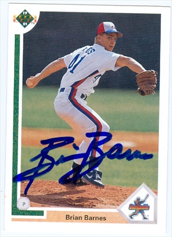 38223 Brian Barnes Autographed Baseball Card Montreal Expos 1991 Upper Deck No. 12 -  Autograph Warehouse