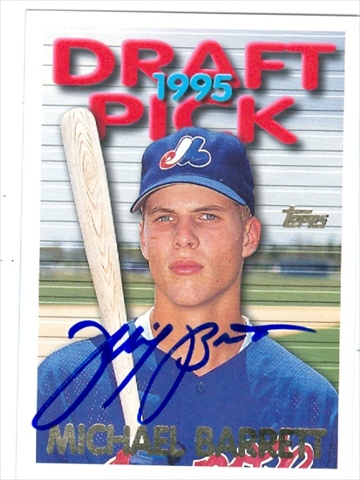 Michael Barrett Autographed Baseball Card Montreal Expos 1995 Topps Draft Pick No. 25T - Red