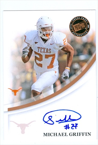 40103 Michael Griffin Autographed Football Card 2007 Press Pass- Texas