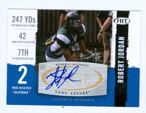 40984 Robert Jordan Autographed Football Card Sage 2008- California No. A45 -  Autograph Warehouse