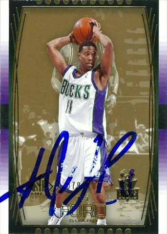 41966 T.J. Ford Autographed Basketball Card Milwaukee Bucks 2004 Sp Game Used No. 32