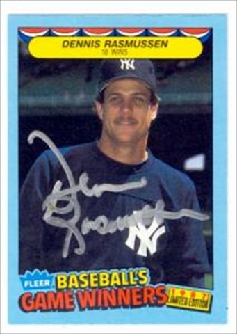 42473 Dennis Rasmussen Autographed Baseball Card New York Yankees 1987 Fleer Game Winners No. 35