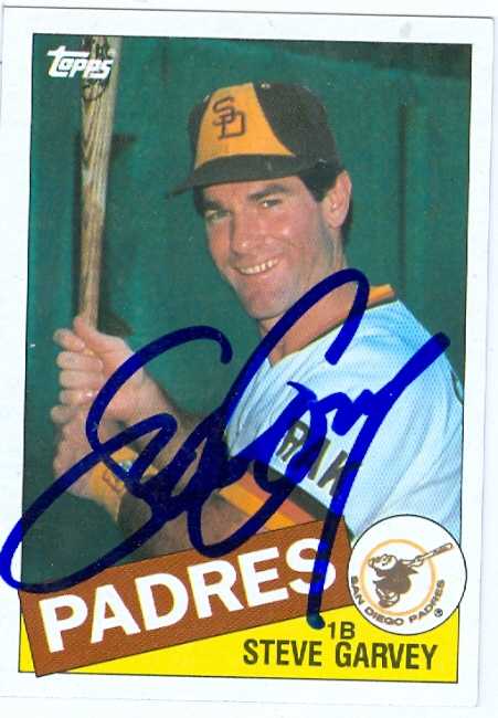 43395 Steve Garvey Autographed Baseball Card San Diego Padres 1985 Topps No .450 -  Autograph Warehouse