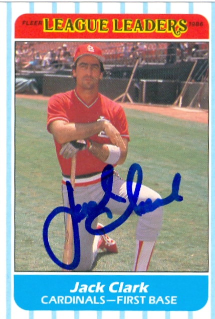44644 Jack Clark Autographed Baseball Card 1986 Fleer League Leaders No .6 St. Louis Cardinals