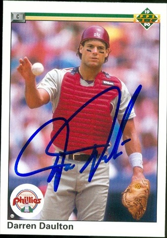 Picture of Autograph Warehouse 45126 Darren Daulton Autographed Baseball Card Philadelphia Phillies 1990 Upper Deck No .418