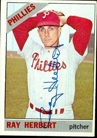 Ray Herbert Autographed Baseball Card Philadelphia Phillies 1966 Topps No .121