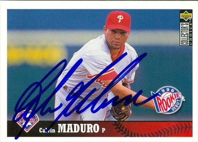45627 Calvin Maduro Autographed Baseball Card Philadelphia Phillies 1997 Upper Deck No .416 -  Autograph Warehouse