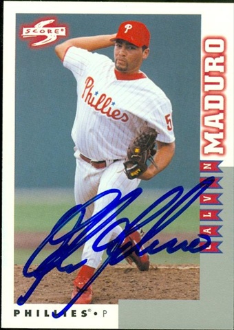 45632 Calvin Maduro Autographed Baseball Card Philadelphia Phillies 1998 Score No .Rt103 -  Autograph Warehouse