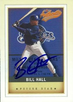 47765 Bill Hall Autographed Baseball Card Milwaukee Brewers 2002 Fleer Authentic No .141