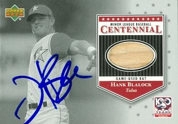 48645 Hank Blalock Autographed Baseball Card Texas Rangers 2001 Upper Deck Game Used Bat No .B-Hb