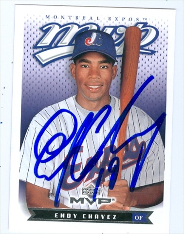 Endy Chavez Autographed Baseball Card Montreal Expos 2003 Upper Deck Mvp No. 125