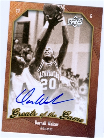 Picture of Autograph Warehouse 38664 Darrell Walker Autographed Basketball Card Arkansas 2010 Upper Deck Greats Of The Game No. 21