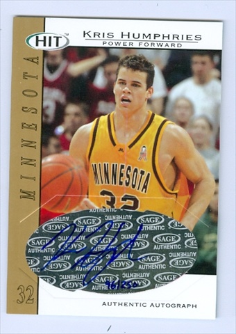 Picture of Autograph Warehouse 38699 Kris Humphries Autographed Basketball Card Minnesota 2004 Sage No. A32