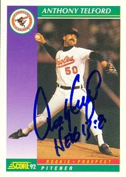 51143 Anthony Telford Autographed Baseball Card Baltimore Orioles 1992 Score No .853