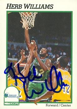 52027 Herb Williams Autographed Basketball Card Dallas Mavericks 1991 Hoops No .50