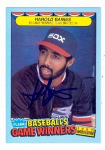 53284 Harold Baines Autographed Baseball Card Chicago White Sox 1987 Fleer Game Winners No .1