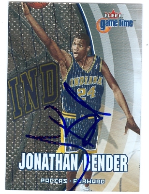 54167 Jonathan Bender Autographed Basketball Card Indiana Pacers 2000 Fleer Game Time No .64