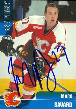 55805 Marc Savard Autographed Hockey Card Calgary Flames 1999 In The Game No .224
