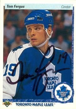 56772 Tom Fergus Autographed Hockey Card Toronto Maple Leafs 1990 Upper Deck No .83