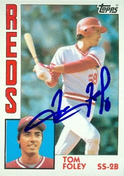 56897 Tom Foley Autographed Baseball Card Cincinnati Reds 1984 Topps No 632