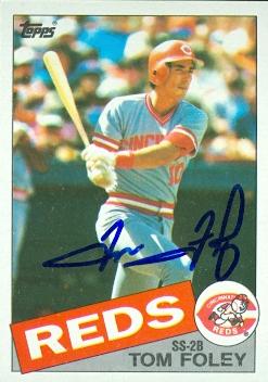 56902 Tom Foley Autographed Baseball Card Cincinnati Reds 1985 Topps No 107