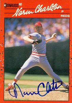 Norm Charlton Autographed Baseball Card Cincinnati Reds 1990 Donruss No .426