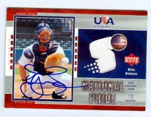 57733 Mike Nickeas Autographed Baseball Card Team Usa Mets 2003 Usa Baseball No .Usa11 Game Used Jersey Piece