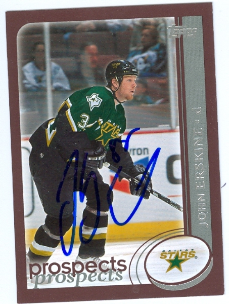 60474 John Erskine Autographed Hockey Card Dallas Stars 2002 Topps No .290 -  Autograph Warehouse