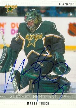 60519 Marty Turco Autographed Hockey Card Dallas Stars 2002 In The Game No .104