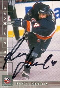 62786 Roman Hamrlik Autographed Hockey Card New York Islanders 2001 In The Game No. 180