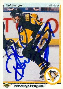 Phil Bourque Autographed Hockey Card Pittsburgh Penguins 1990 Upper Deck No. 31