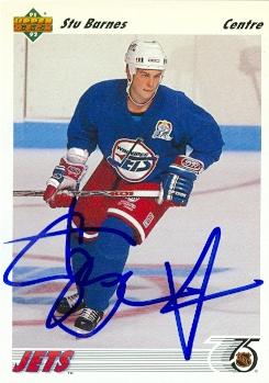 64786 Stu Barnes Autographed Hockey Card Winnipeg Jets 1991 Upper Deck No. 53 -  Autograph Warehouse