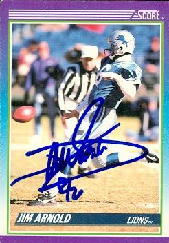 65624 Jim Arnold Autographed Football Card Detroit Lions 1990 Score No. 216 -  Autograph Warehouse