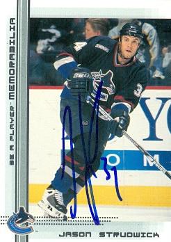 65988 Jason Strudwick Autographed Hockey Card Vancouver Canucks 2000 In The Game No. 321