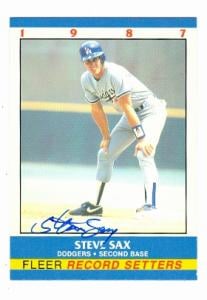 Picture of Autograph Warehouse 67357 Steve Sax Autographed Baseball Card Los Angeles Dodgers 1987 Fleer Record Setters No. 34