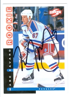 68095 Marc Savard Autographed Hockey Card New York Rangers 1997 Score Rookie No. 67
