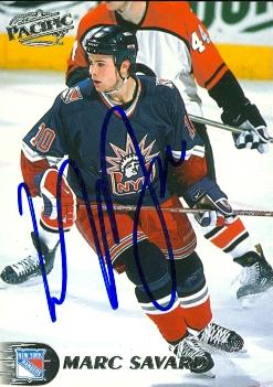 68096 Marc Savard Autographed Hockey Card New York Rangers 1998 Pacific No. 300