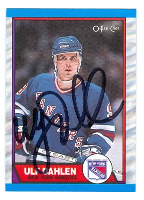 68424 Ulf Dahlen Autographed Hockey Card New York Rangers 1989 O-Pee-Chee No. 2