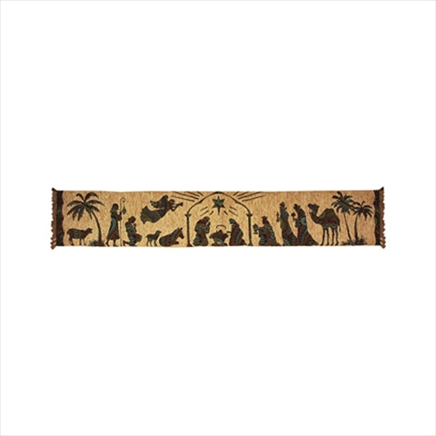 Away In A Manger Table Runner With Fringe Brown Pearl Stitching 12.5 X 72 in.