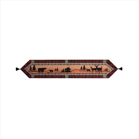 Picture of Manual Woodworkers and Weavers UBRL72 Bear Lodge Table Runner With Tassels Black Pearl Stitching 13 X 72 in.