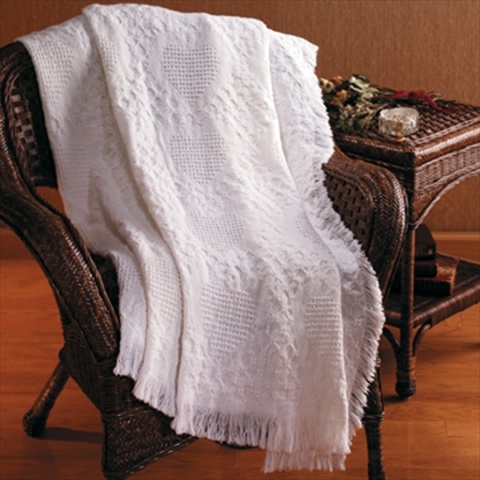 Picture of Manual Woodworkers and Weavers AHNB11 Basketweave Heart- Solid- White 2 Layer Throw Blanket Fashionable Jacquard Woven 46 X 60 in.