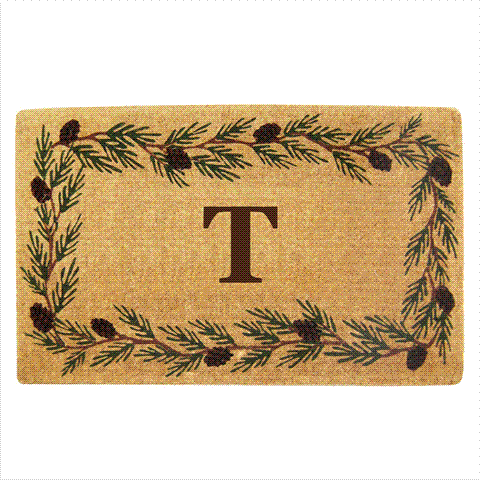 Picture of Nedia Home 02011T Heavy Duty Coco Mat 22 x 36 In. Evergreen Border Monogrammed T